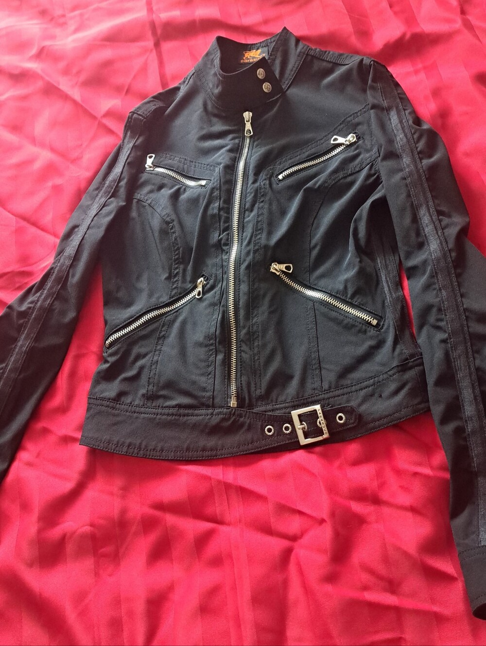 Parasuco Black Moto Jacket with Silver Zippers Brodered Flying Heart In The Back